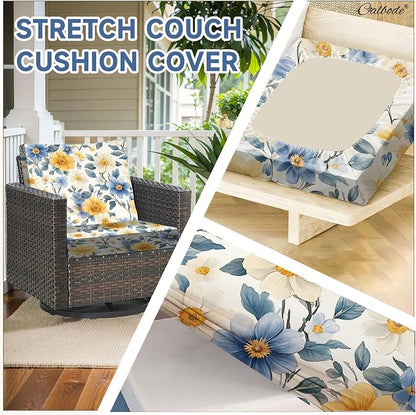 CALBODE 12 Pcs Stretch Outdoor Seat Cushion Covers, Spring Bloom | Washable - Image 3