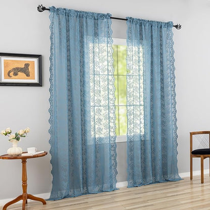YJ YANJUN Vintage Lace Curtains 102 Inches Long-Victorian Floral Pattern Dusty - Image 5