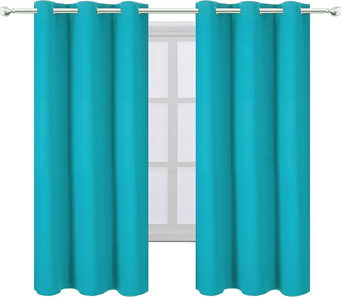 Teal/Turquoise Blackout Curtains/42 x 63 Inch Length Kids Curtains/Set of 2 - Image 2
