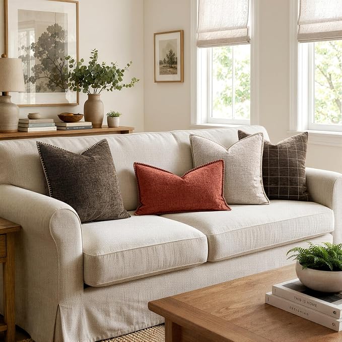 MIULEE Decorative Euro Sham Pillow Covers 24x24 Inch Brown 2 Pack | Farmhouse - Image 5