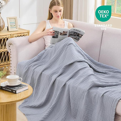 EMME Muslin Blankets for Adults Throw Blanket for Couch Breathable Gauze Soft - Image 3