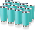 DOMICARE 20oz Stainless Steel Tumbler Bulk with Lid, Double Wall Vacuum Insulated Travel Mug, Powder Coated Coffee Cup, Light Blue, 12 Pack