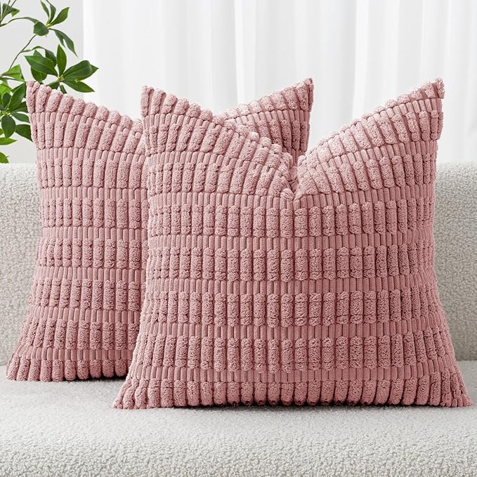 MIULEE Corduroy Decorative Throw Pillow Covers 20x20 Blush Pink Pack of 2 | by MIULEE