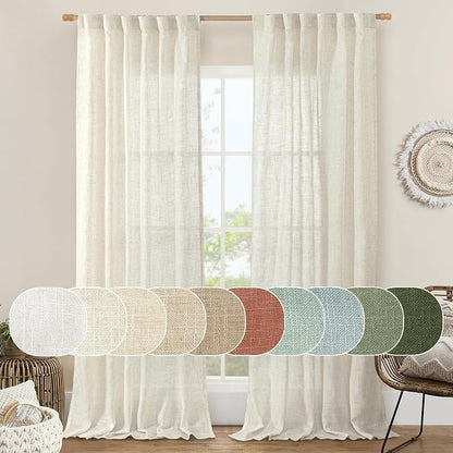 Cream Ivory Linen Curtains 95 Inches Long 2 Panels Set by LAMIT