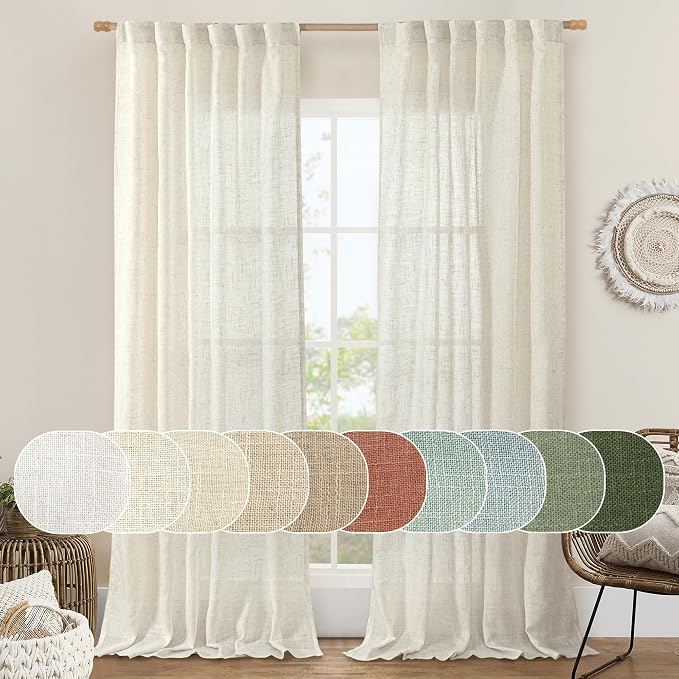 Natural Ivory Semi Sheer Linen Curtains 84 inch Long by LAMIT