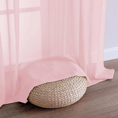 Blush Pink Sheer Curtains 63 Inches Long 2 Panels Set, Light Filtering Sheer - Image 5