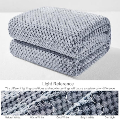 Exclusivo Mezcla Soft Waffle Fleece Bed Blanket Queen Size, Heather Navy | - Image 7