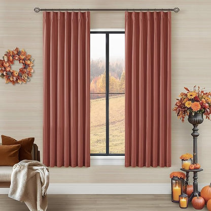 Firebrick 63 Inch Blackout Pleated Linen Curtains by Twodrapes