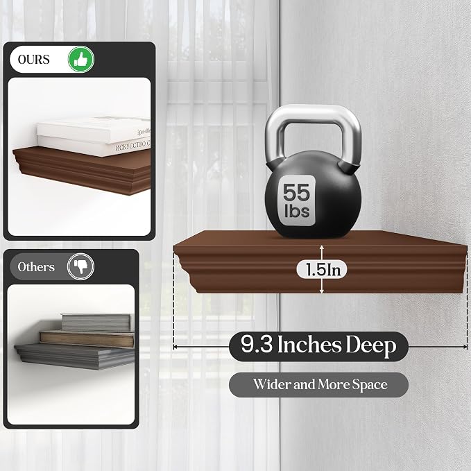 Fun Memories Floating Shelves 55 Inch Long, 9.3 Inch Deep Classic Crown Molding - Image 4