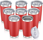 20 oz Tumbler with Lid Stainless Steel Insulated Tumblers Bulk Double Wall Vacuum Cups Powder Coated Travel Mug Keep Drink Cold and Hot, Wine Red, 8 Pack