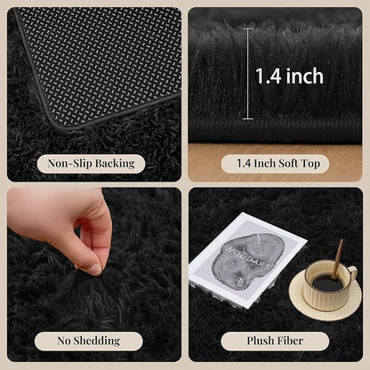 PLHXFR 4x6 Area Rugs Living Room: Fluffy Bedroom Rug Shag Carpet Black | - Image 5