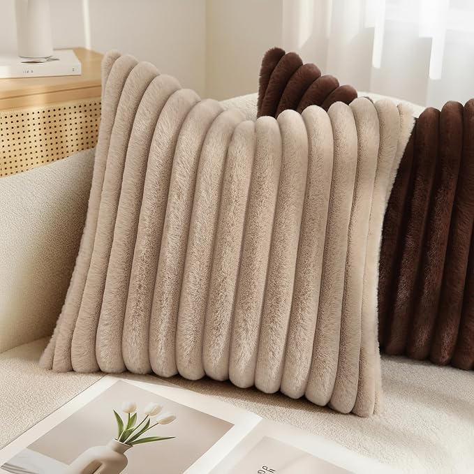 decorUhome Fall Faux Fur Throw Pillow Covers 26x26 Set of 2 Dark Brown | - Image 6