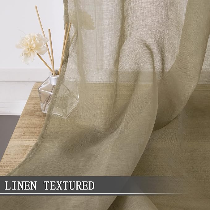 Tollpiz Short Sheer Tier Curtains Linen Textured Half Kitchen Curtain Sheers - Image 2