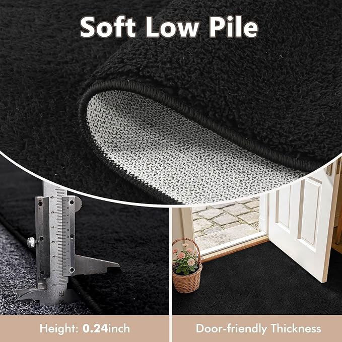 2x8 Black Solid Runner Rug Washable Non-Slip - Image 4