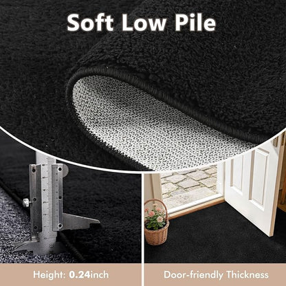 2x8 Black Solid Runner Rug Washable Non-Slip - Image 4