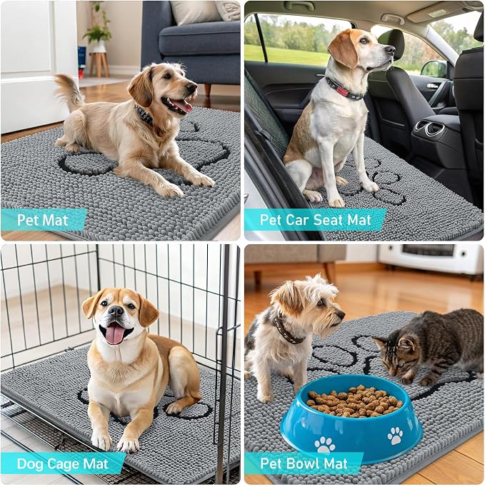 OLANLY Dog Door Mat for Muddy Paws 54x32, Paw Print Design Chenille Mud Mat | - Image 7
