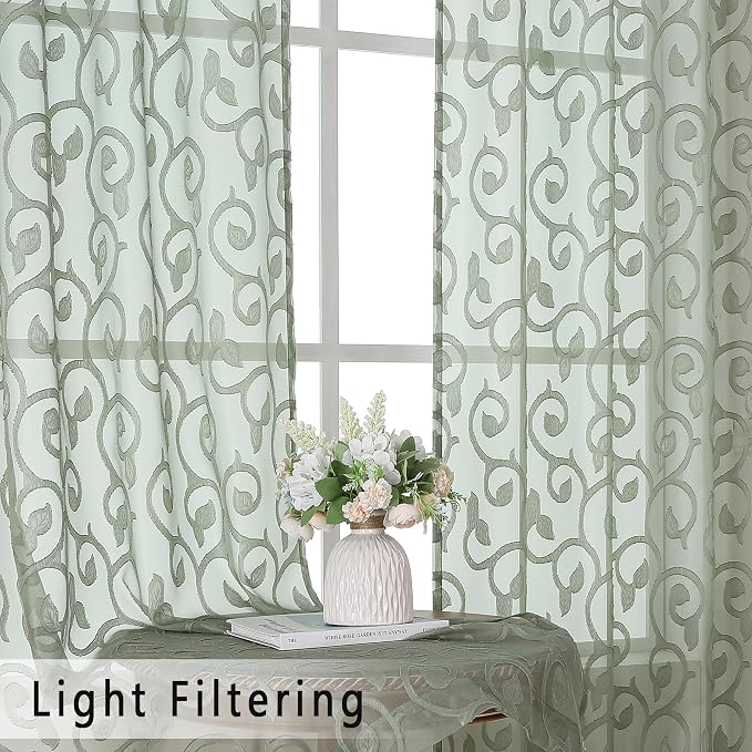 Furman Sage Green Sheer Curtains 54 Inch Length 2 Panels Set - Image 3