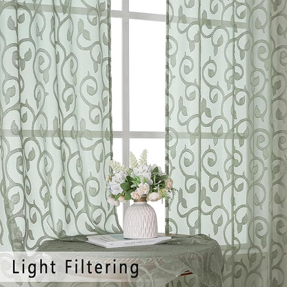 Furman Sage Green Sheer Curtains 54 Inch Length 2 Panels Set - Image 3