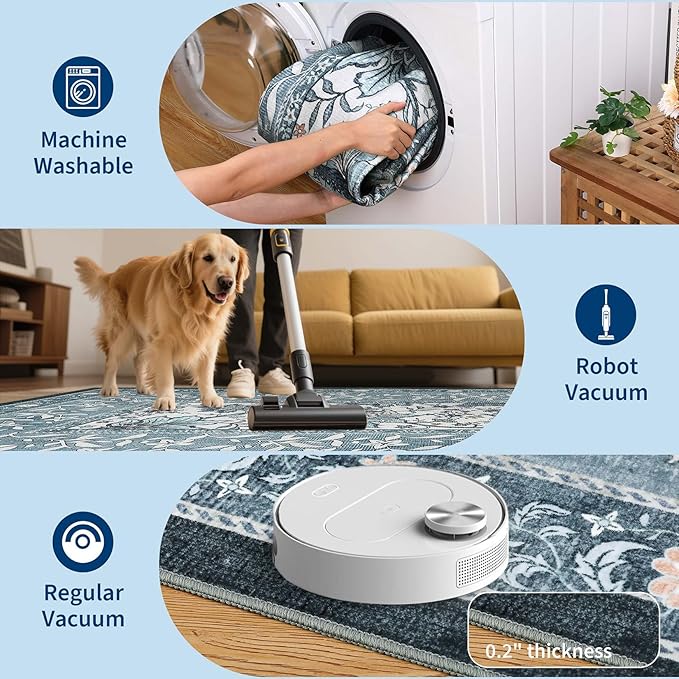 GarveeHome Provence Misty Blue 3x5 Rug Washable Non-Slip Low-Pile Indoor Rugs - Image 6