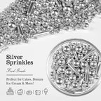 Silver Pearl Rods Star Sugar Sprinkles, Silver Sprinkles for Cake, Edible Pearls Baking Candy, 150g/5.29oz Mix Size, Cupcake Decoration, Wedding Party Supplies