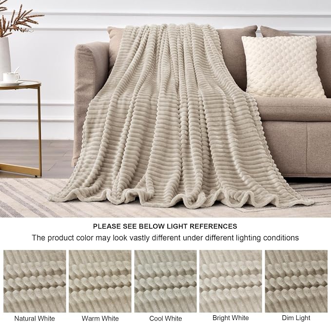 BEDELITE 3D Ribbed Linen Color Fleece Throw Blanket - Image 5