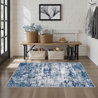 Area Rug Living Room: 3x5 Modern Washable Indoor Soft Carpet Blue | - Image 3