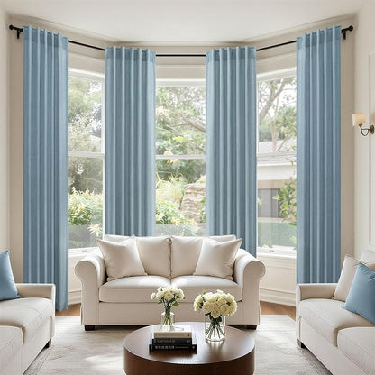Blue Curtains 38 Inch Width for Kitchen Door 2 Panels Back Tab Rod Pocket Semi - Image 7