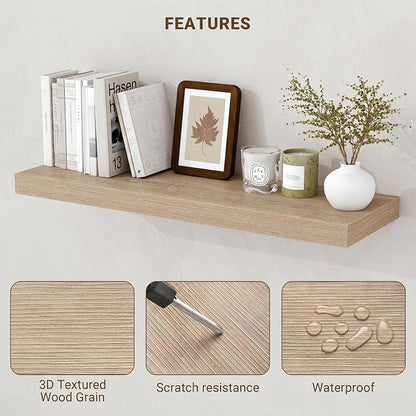 Acovy 48 Inch Floating Shelves, 3D Textured Wood Grain, Wooden Shelves - Image 5