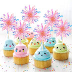 30 PCS Foil Firework Cupcake Toppers Sparkle Tinsel Cupcake Picks Happy Birthday Cake Toppers Drink Stirrers Cocktail Food Fruit Toothpicks for Baby Shower Wedding Party Decorations Supplies Orange