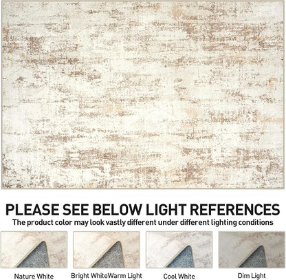 6x9 Area Rugs for Living Room: Washable Abstract Beige Grey Badroom Carpet | - Image 7