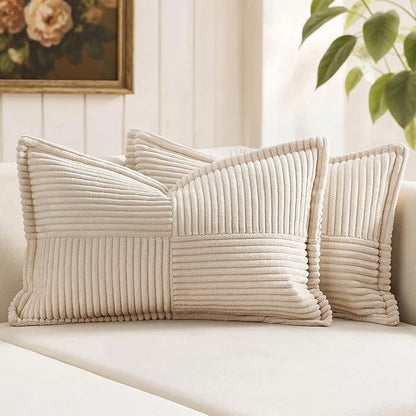 MIULEE Decorative Lumbar Throw Pillow Covers 14x22 Inch Beige 2 Pack | Boho by MIULEE