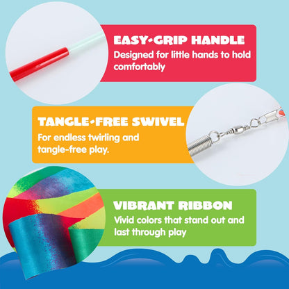 JOYIN 10 Pcs Ribbon Dancing Wands Party Favors Set, Dance Ribbon Gymnastics Ribbon Wand, Princess Birthday Party Favors for Kids, Carnival Prizes, Goody Bag Stuffers