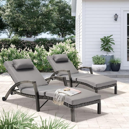 HOMREST Chaise Lounge Chairs Set of 2, PE Rattan Wicker Patio Lounge Chair - Image 7