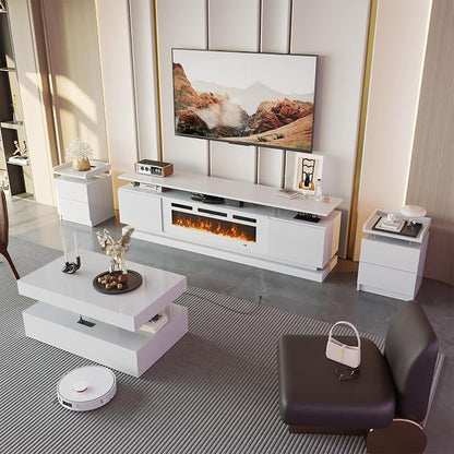 4-Piece Modern Living Room Table Set, Includes High Gloss 70" Fireplace TV Stand - Image 3