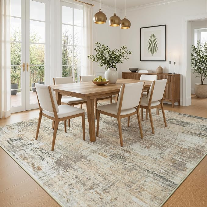 Rugflix 8x10 Area Rugs for Living Room, Washable Gold Beige Grey Large Rug | - Image 3
