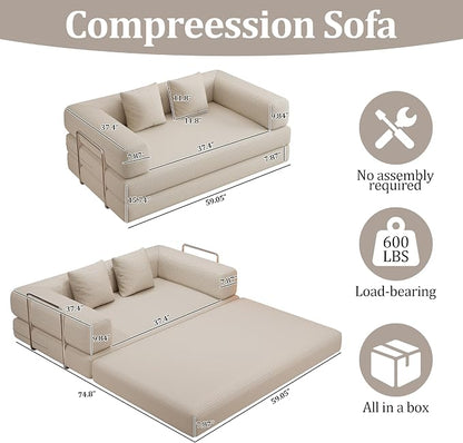 4-in-1 Foldable Sofa Bed Teddy Fabric Foam-Filled Compressed Couch, Beds Queen - Image 2