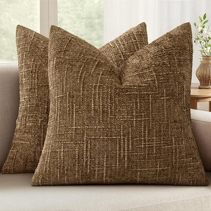 MIULEE Chenille Textured Fall Throw Pillow Covers Bronze 20x20 Set of 2 | by MIULEE