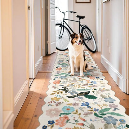 Washable 3x12 Hallway Runner Rug: Soft Floral Scalloped Runners by HYHAOYUNLAI