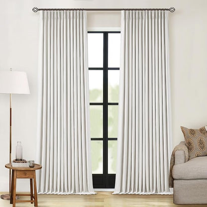 Off White Pinch Pleated 100% Blackout Curtains 102 Inches Long | Linen Blend by Twodrapes