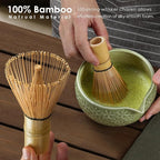 7Pcs Matcha Whisk Set, Ceramic Matcha Bowl with Spout,Bamboo Whisk and Holder, Bamboo Scoop,Scoop Rest,Sifter and Tea Towel,Matcha Kit w/Cherry Blossom Carved Pattern (Mottled Green)