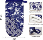 Thumb Oven Mitts, Heat and Slip Resistant Silicone Kitchen Mittens 2-Pack Set, Birds Flower Soft Long Oven Gloves, Flexible Thick Potholders for Safe Baking Cooking and Grilling (Navy)