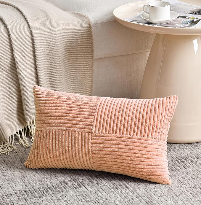 Fancy Homi 2 Packs Peach Lumbar Decorative Throw Pillow Covers 20x28 Inch - Image 2