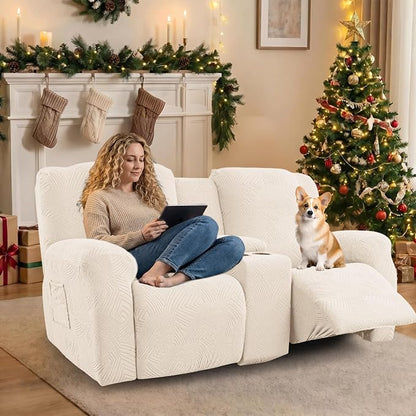 Recliner Loveseat Covers with Console, 6-Piece Stretch Geometric Strokes - Image 5
