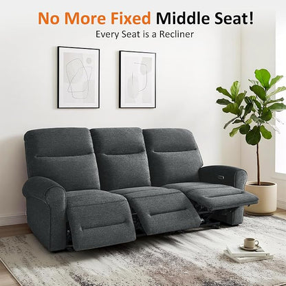 MCombo 87.8" Wall Hugger Power Reclining Sofa, 3-Seat Triple Recliner Couch - Image 6