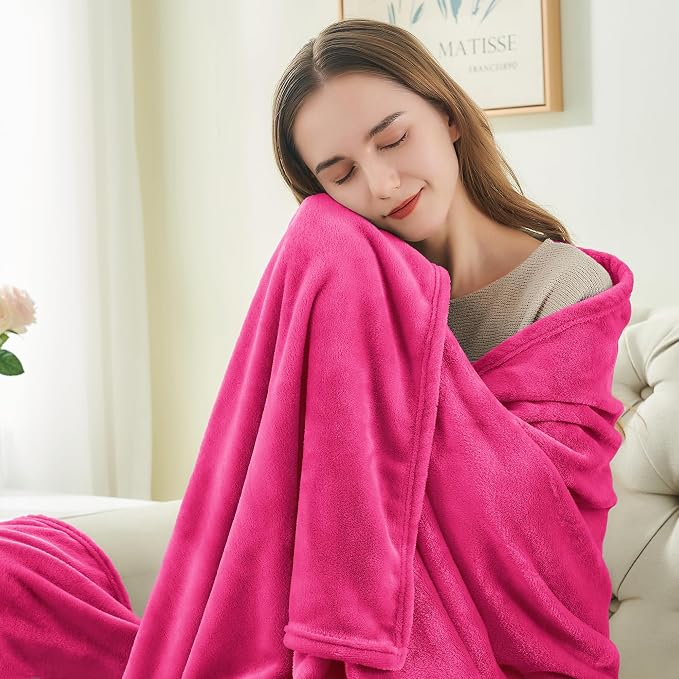 BEDELITE Fleece Blanket Soft Plush King Size Bed Blanket Hot Pink 108"x90" | - Image 3