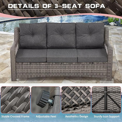 6 Pieces Wicker Patio Furniture Set Conversations Sets, 2 Outdoor 360° Swivel - Image 5