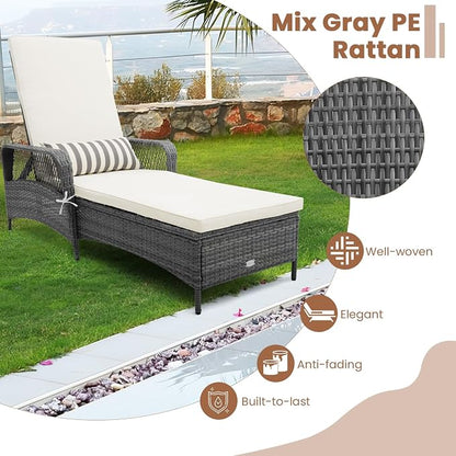 COSTWAY PE Rattan Chaise Lounge Chair, 6 Gear Adjustable Recliner - Image 5