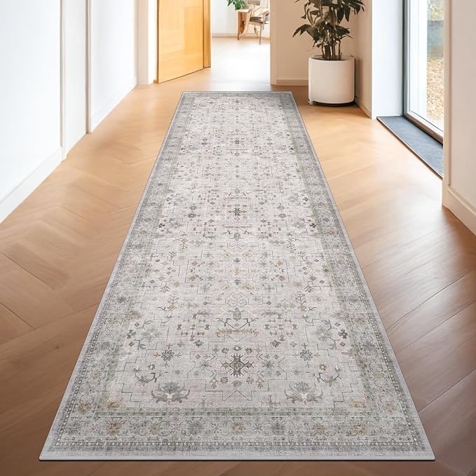 Washable 8ft Long Runners for Hallways, 2x8 Light Gray & Sage Kitchen Runner Rug - Image 6