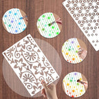 Yazhiji 8PCS Geometric Stencils for Painting, Reusable Large Size Geometric Painting Stencils Abstract Layering Stencil for Painting on Wood Canvas Furniture Wall Floor Decor Drawing DIY Art Supplies