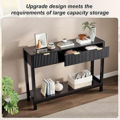Nasonet Fluted Console Table, Wooden Sofa Table - Image 5